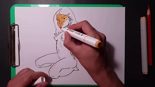 Melhores clipes de quick marker sketch of a naked sexy girl, blonde Vídeos